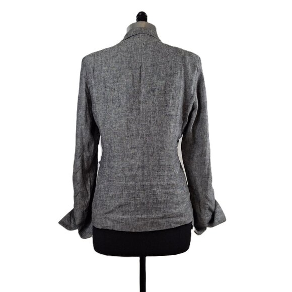 Vintage Womens Linen Wrap Blazer Sz L Gray Lined Office Smart  Adjustable - Picture 4 of 9